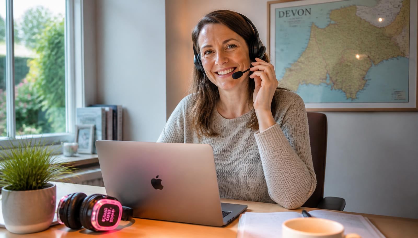 Friendly No Noise team member on a call arranging a Devon silent disco booking