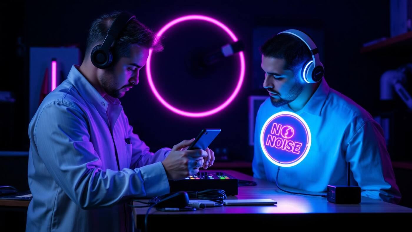Technician checking a NO NOISE LED headphone and transmitter before a Devon event